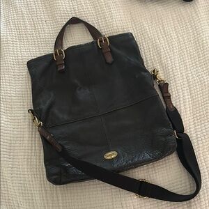 Fossil Vintage Black Leather Foldover Bag